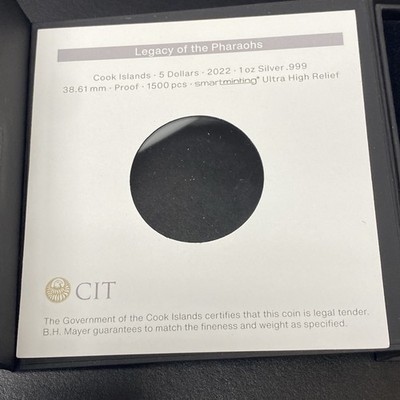 2022 Legacy of The Pharaohs 1 Oz Silver Coin $5 Cook Islands Ultra High Relief