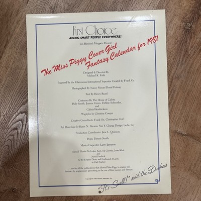 RARE Vintage 1981 Muppets MISS PIGGY Cover Girl Fantasy Calendar & Folder Cover