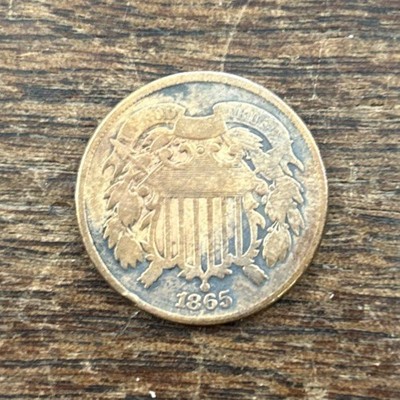 1865 Two Cent Piece 2C Ungraded Civil War Date US Copper Coin