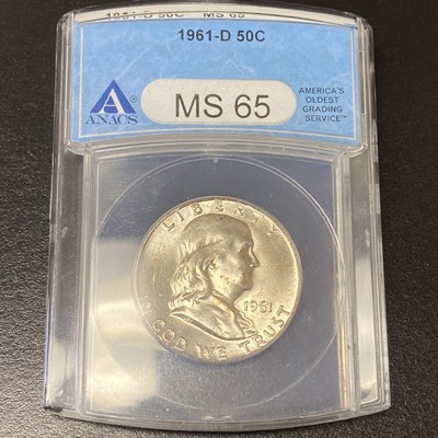 1961-D Franklin Silver Half Dollar ANACS MS 65 50c Denver